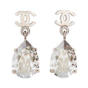 Chanel CC Tear Drop Crystal Earrings